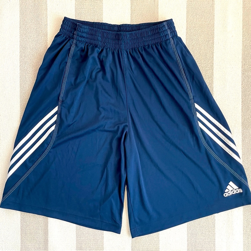 Adidas Boys’ Three-Stripe Basketball Shorts, Navy Blue + White